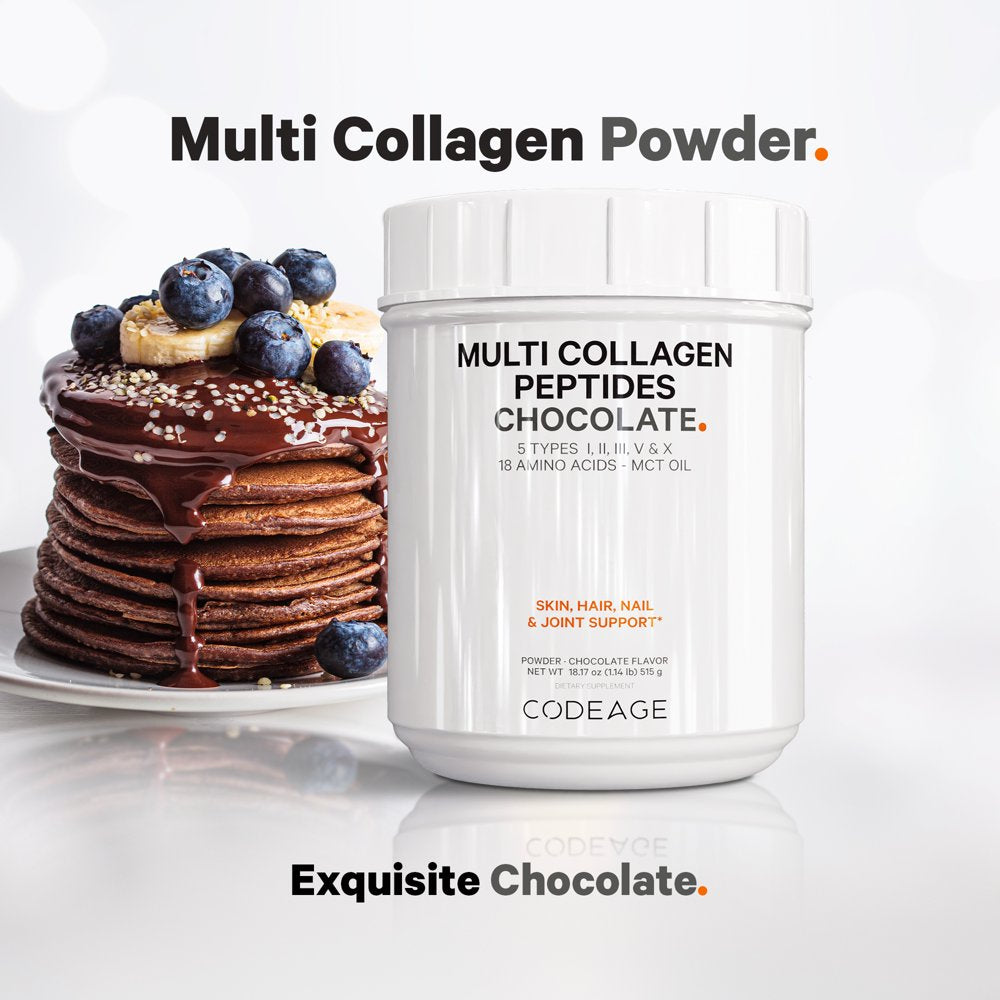 Multi Collagen Peptides Protein Powder, Chocolate Cocoa, MCT Oil, Amino Acids, Hydrolyzed, 18.16 Oz