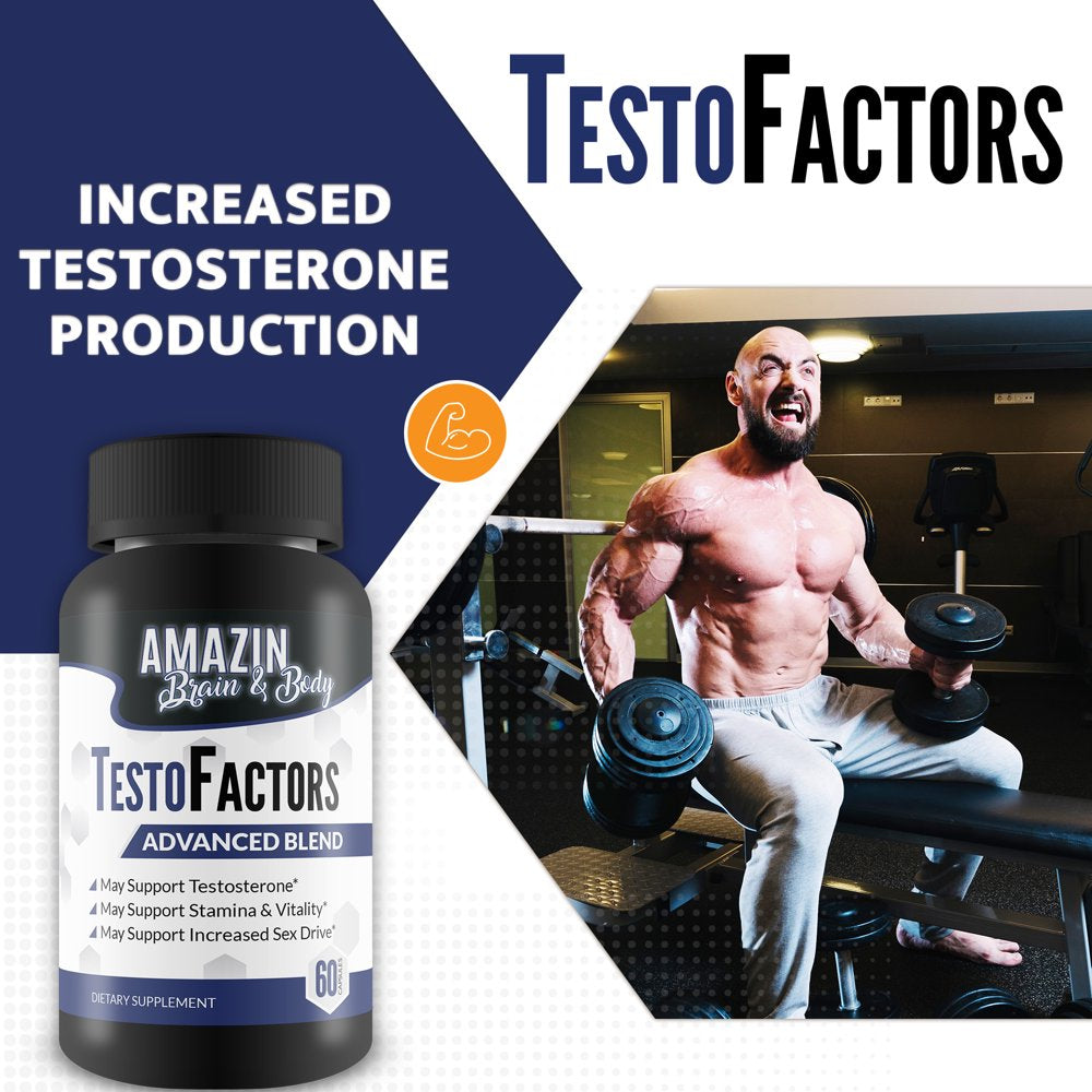 Testo Factors Advanced Blend - Testosterone Booster for Men & Women - Naturally Powerful Herbal Formula - Support Improved Testosterone - Support Stamina & Virility - 60 Count