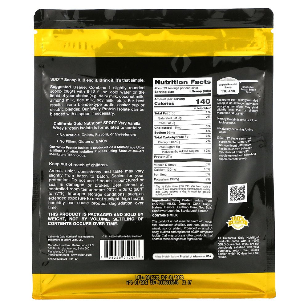 100% Whey Protein Isolate, Very Vanilla Flavor, 2 Lbs (907 G)