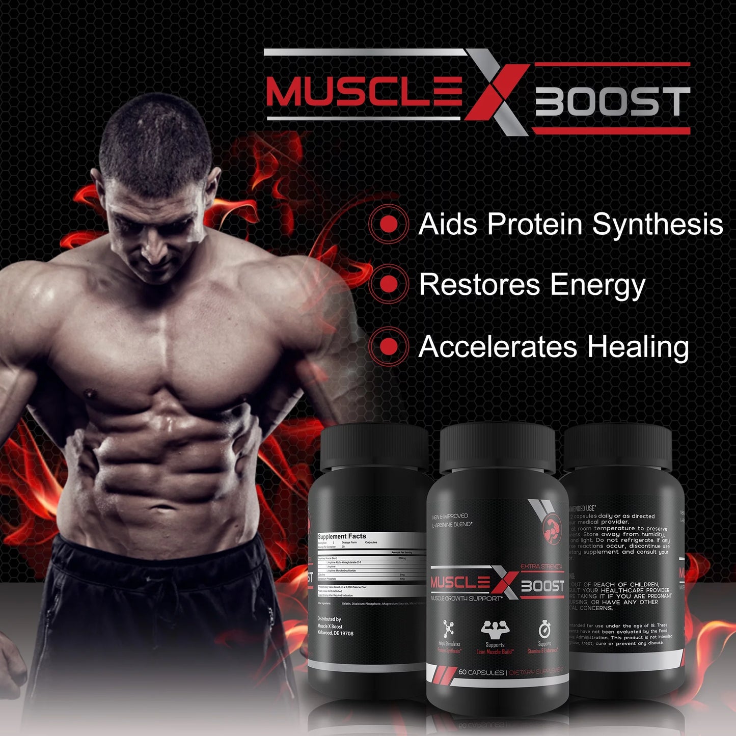 Muscle X Boost - Premium L-Arginine Formula - Extra Strength Muscle Growth Support - Nitric Oxide Booster-Build Lean Muscle - Stimulates Protein Synthesis - Boost Endurance