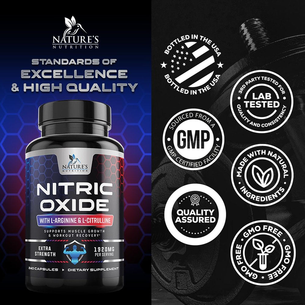 Extra Strength Nitric Oxide Supplement L Arginine 3X Strength - Citrulline Malate, AAKG, Beta Alanine - Premium Muscle Supporting Nitric Oxide Booster for Strength & Energy Supplements - 240 Capsules