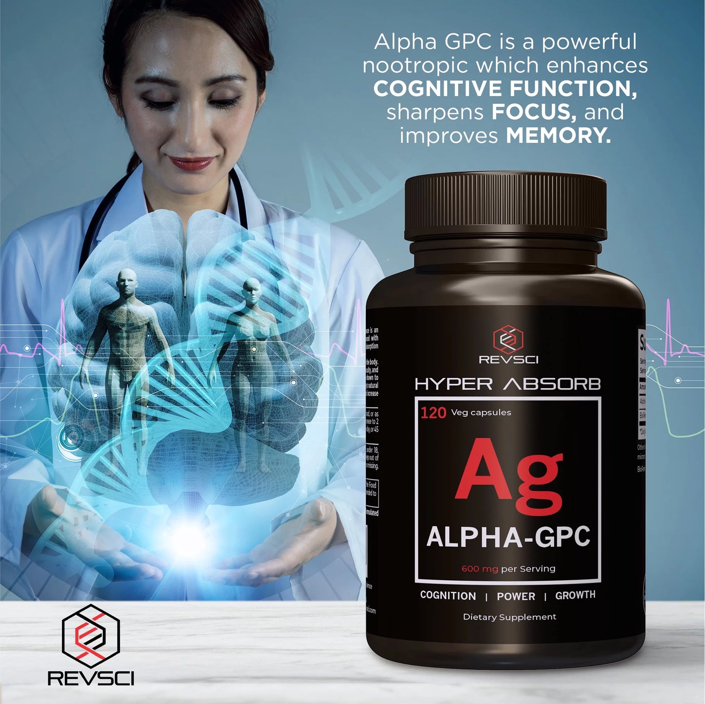 Alpha GPC Choline Supplements - 120 Hyper Absorb Capsules - Nootropics Brain Support Supplement