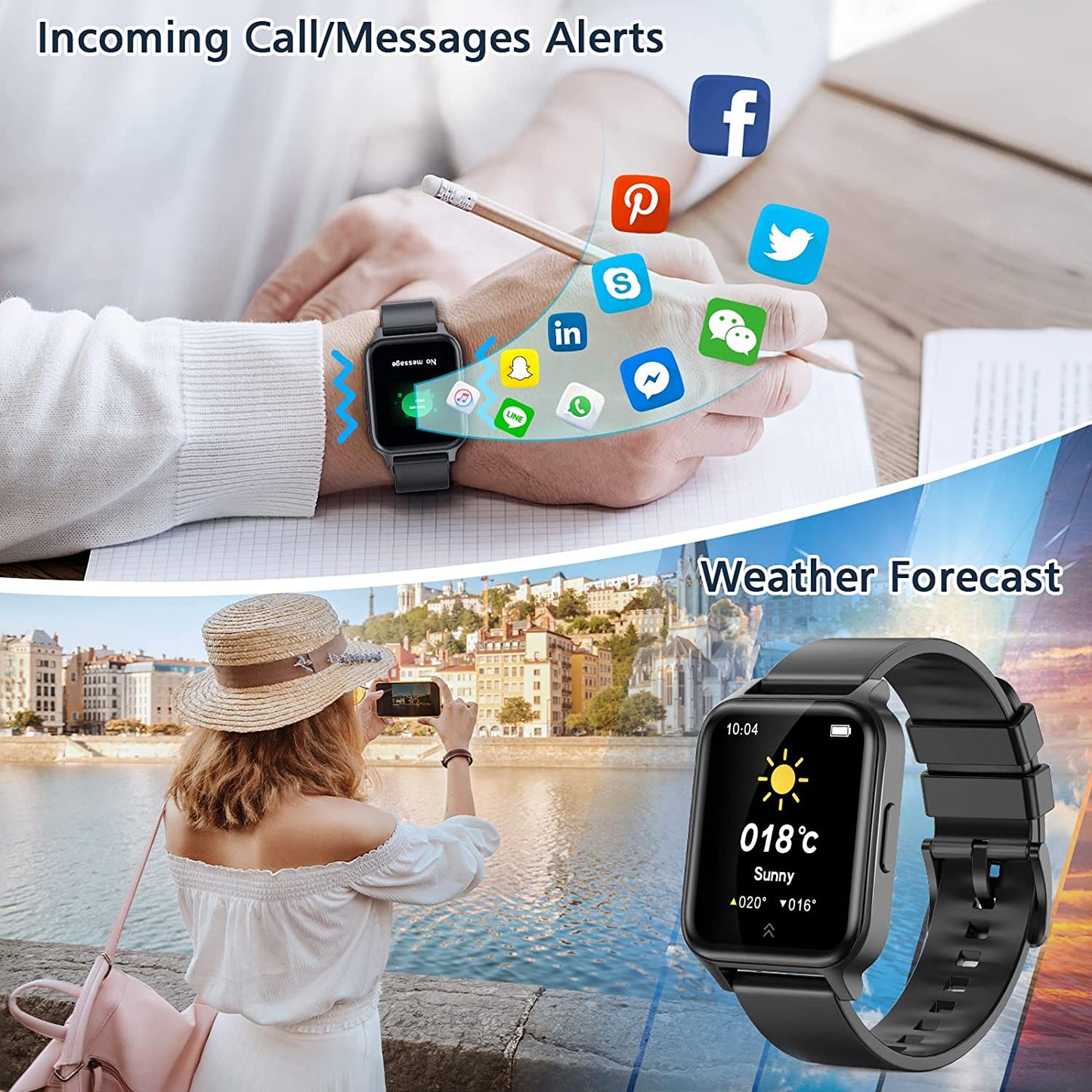 Smart Watch for Android Phones 1.69" Touch Screen Smart Watches for Women Men  Smartwatch Fitness Watches with Heart Rate Monitor Sleep Tracker Calorie Pedometer Sports Activity Fitness Tracker