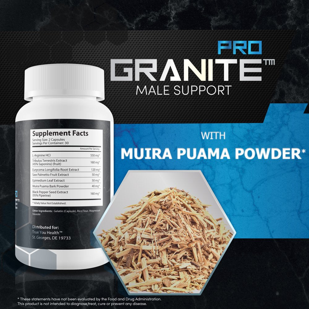 Male Support + Testosterone Booster - Granite Male Power Formula - Support Increased Natural Testosterone & Male Energy - Aid Improved Motivation & Drive - 30 Servings