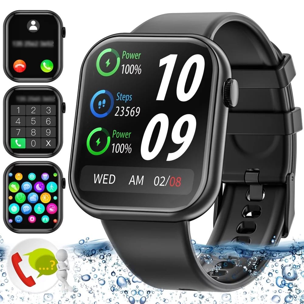 Smart Watch for Men Women 1.85 Inch Touch Screen Fitness Watch, IP67 Waterproof Sports Smart Watch for Android Ios (Black)