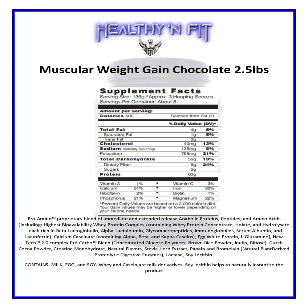 HEALTHY N FIT - Muscular Weight Gain, 2.5Lb -Chocolate - Time Release Protein, Creatine, Glutamine