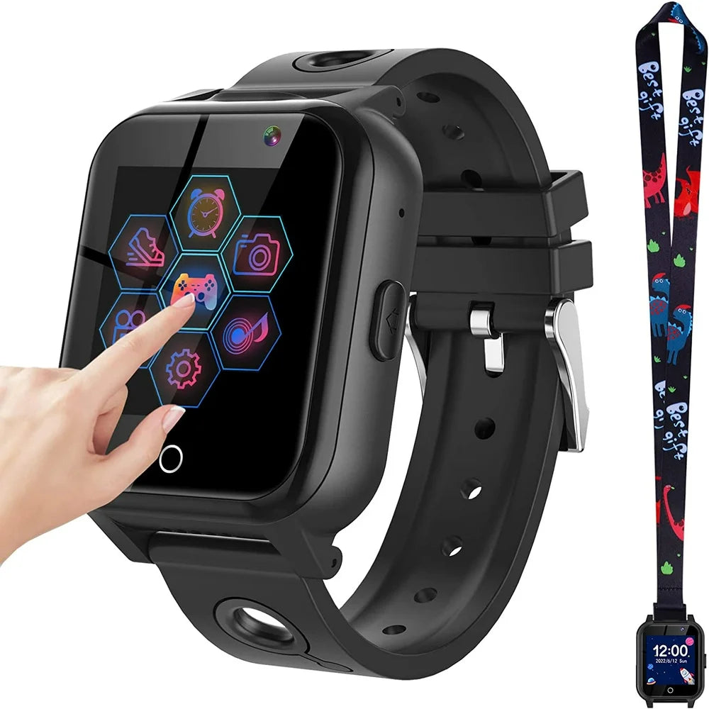 Kids Smart Watches for Boys Girls, Digital Wrist Watch, Touch Screen Cellphone Smart Watch with Games Camera Video Recording Music Player, Learning Toy for Kids Gift (Black)