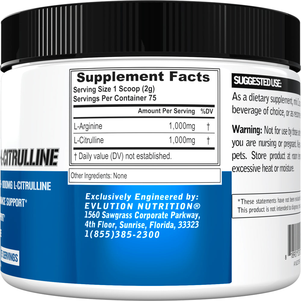 L-Arginine + L-Citrulline - Endurance + Workout Performance Supplement - 500Mg Complex - Vasodilation + Nitric Oxide Support - Vegan + Gluten Free Capsules - 60 Servings