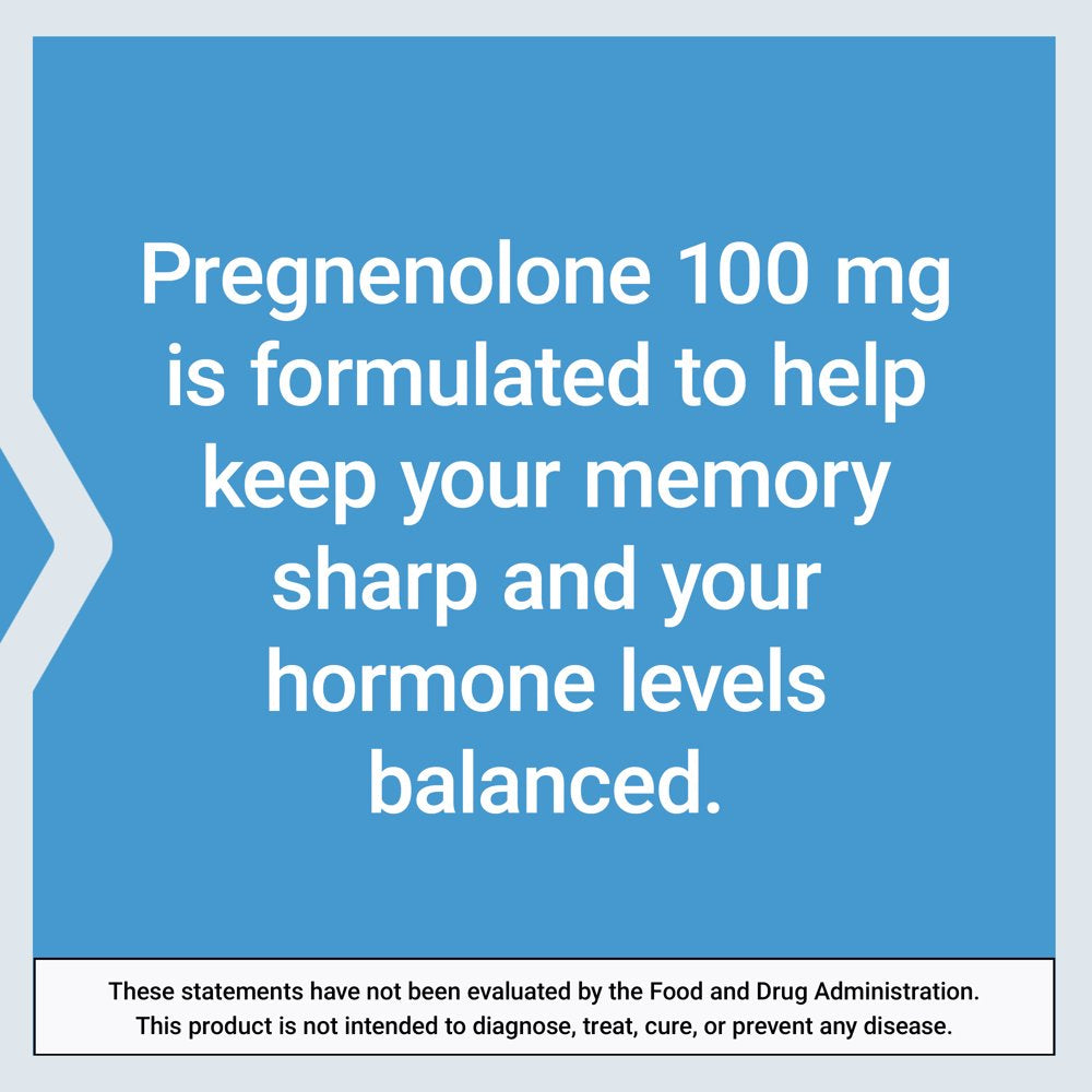 Pregnenolone - Hormone Balance Supplement for Healthy Hormone Levels, 100 Mg - Hormone Balance, Memory, Focus, Cognitive Health - Gluten-Free, Non-Gmo, 100 Capsules