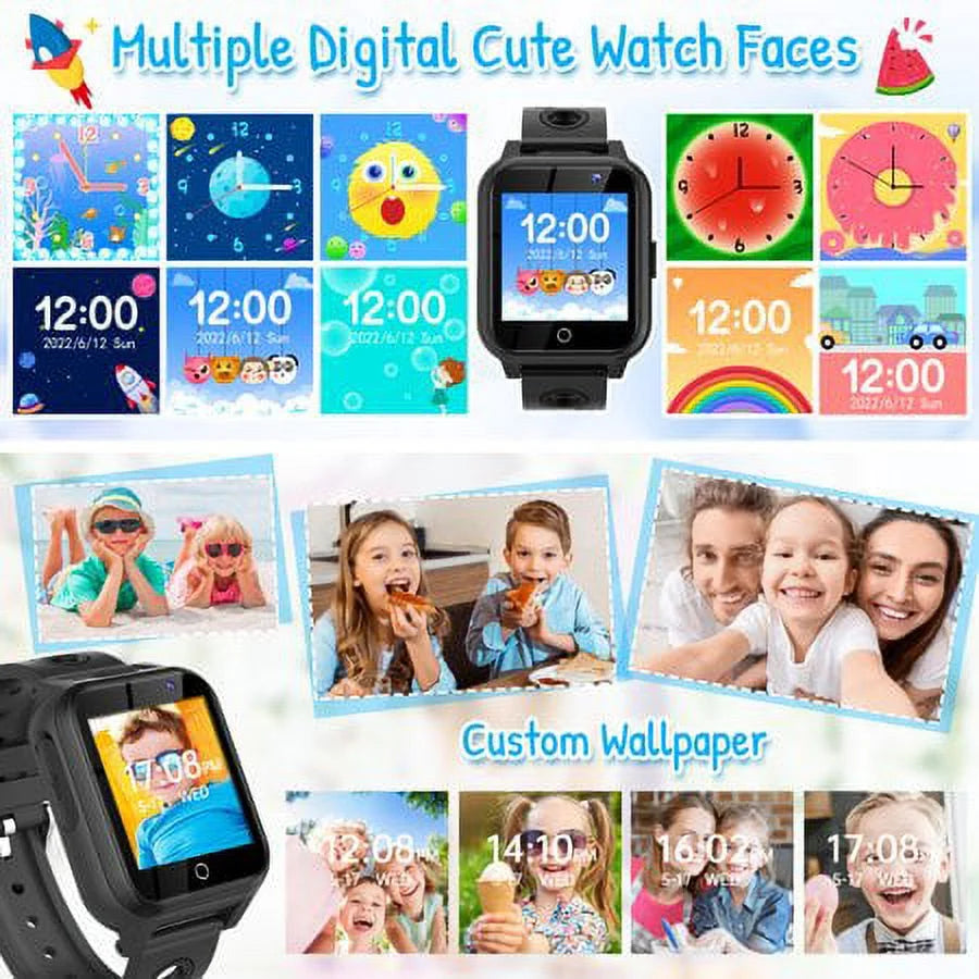 Kids Smart Watches for Boys Girls, Digital Wrist Watch, Touch Screen Cellphone Smart Watch with Games Camera Video Recording Music Player, Learning Toy for Kids Gift (Black)