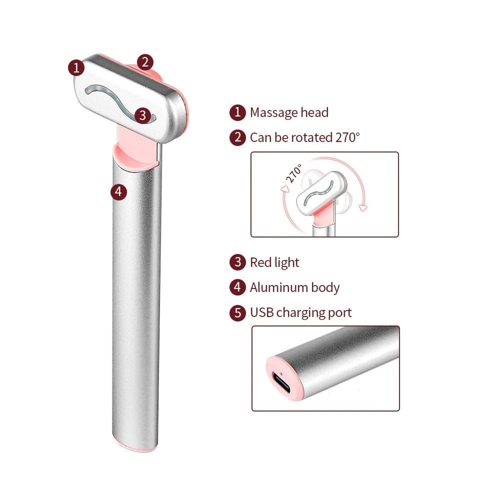 4 in 1 Facial Wand LED Red Light Therapy Wand Facial Massage Tool EMS Face Massager Machine Skin Care Beauty Device for Face Neck