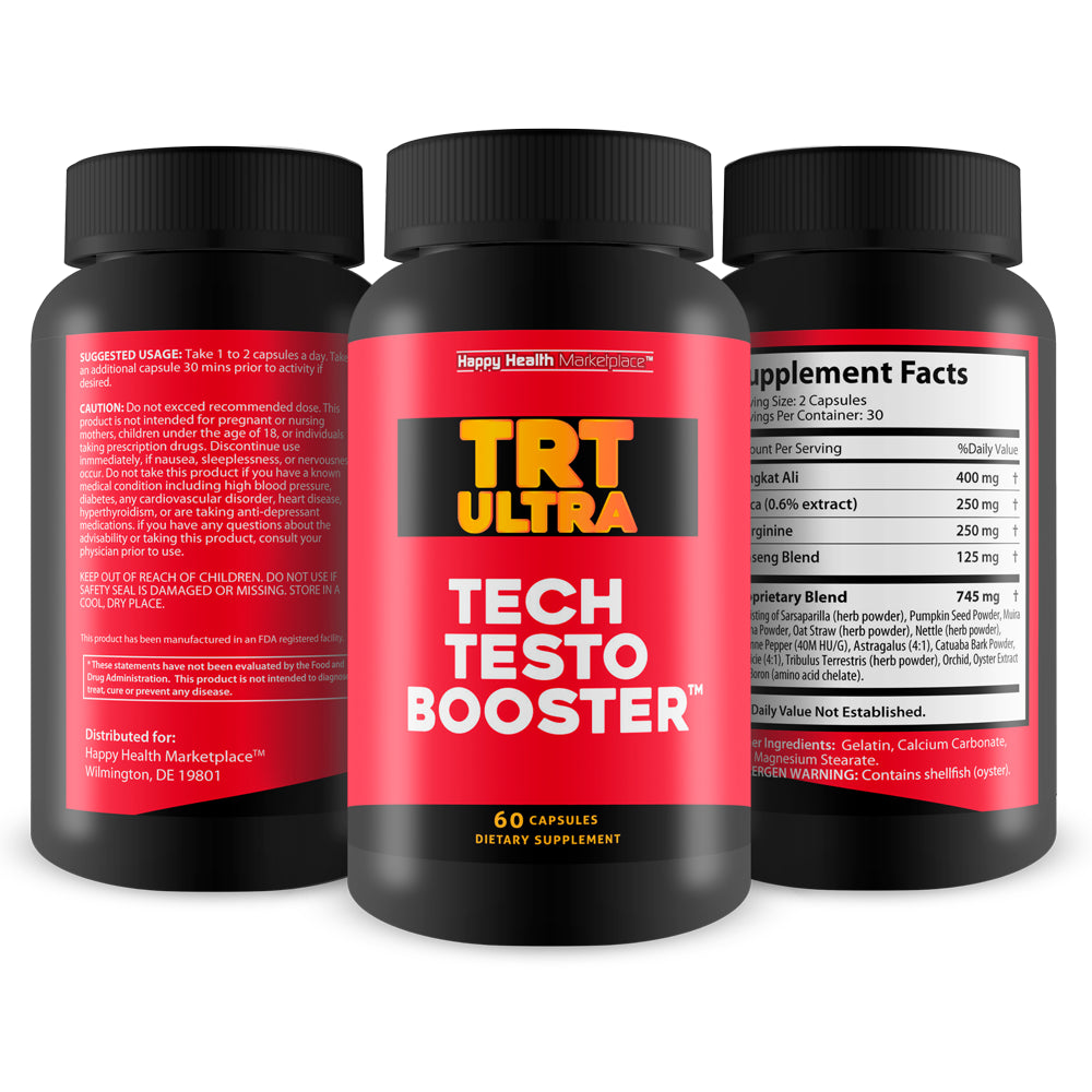 Trt Ultra Tech Testo Booster - Natural Testosterone Booster for Men - Natural Herbal Mens Testosterone Booster - Support Improved Blood Flow & Natural Testo Levels