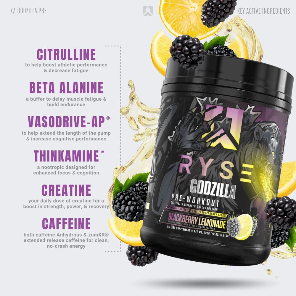 Noel Deyzel X Godzilla Pre Workout | Intense Pumps, Energy, & Focus | Citrulline & Beta Alanine | 400Mg Total Caffeine | 40 Servings (Blackberry Lemonade)