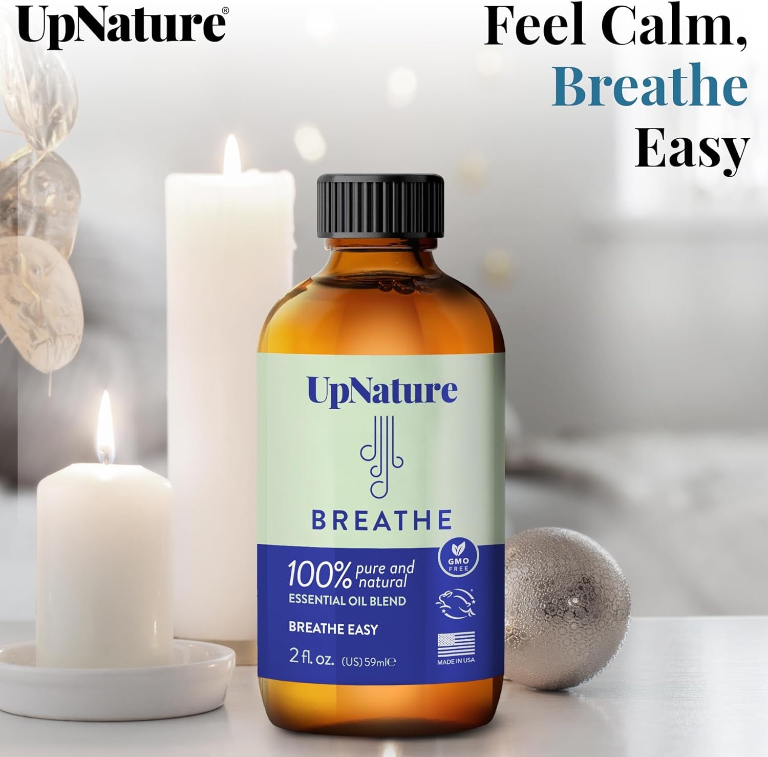 Breathe Essential Oil Blend 2 OZ Breathe Easy for Allergy, Sinus, Cough and Congestion Relief - Therapeutic Grade, Undiluted, Non-Gmo, Aromatherapy with Dropper