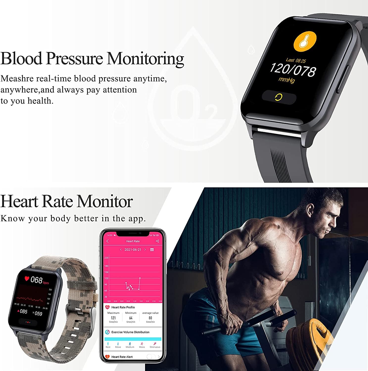 Smart Watch for Men, Smart Watch for Android Iphones with Pedometer Calories, Waterproof Fitness Activity Tracker with Heart Rate Blood Pressure Monitor Call Reminder Smartwatch for Android Ios