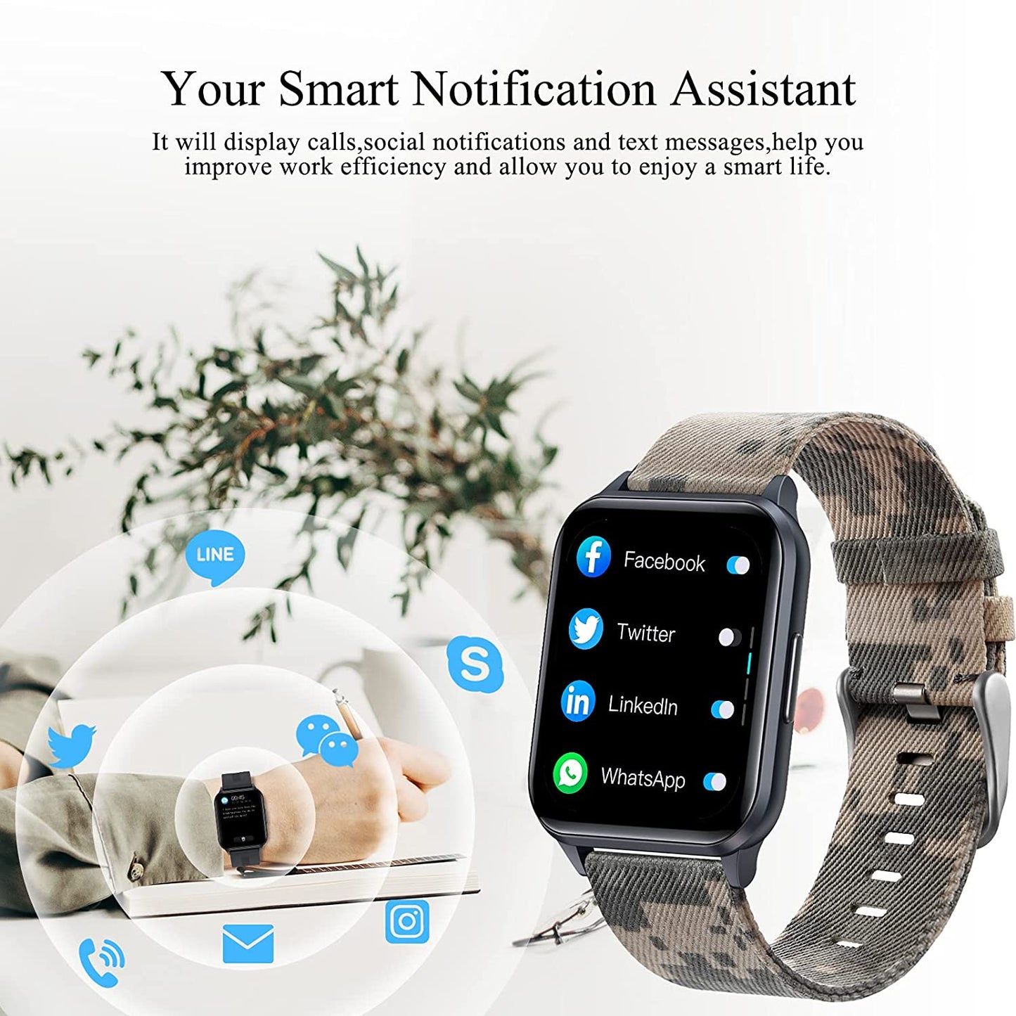 Smart Watch for Men, Smart Watch for Android Iphones with Pedometer Calories, Waterproof Fitness Activity Tracker with Heart Rate Blood Pressure Monitor Call Reminder Smartwatch for Android Ios