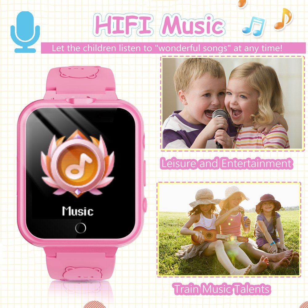 Kids Game Smart Watch for Boys Girls,Smart Wristwatch for Kids with 24 Games 5 Language 3 Alarms 2 Cameras Music Torch Pedometer Calendar,Best Gifts for Children(Pink)