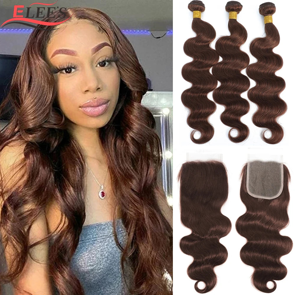 Chocolate Brown Bundles with Closure Brazilian Hair Weave Bundles with Closure Colored Human Hair Bundles with Closure Remy Hair