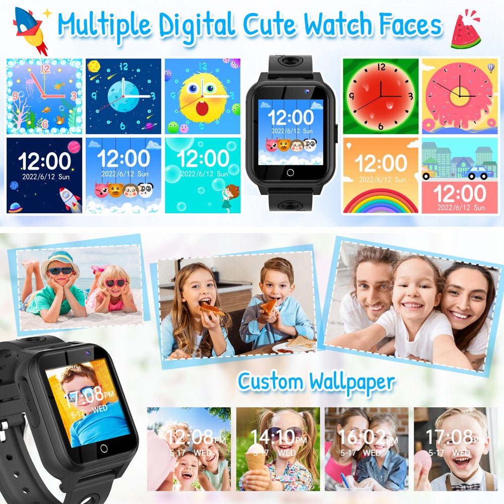 Kids Smart Watches with 18 Games Camera Video for Girls Digital Wrist Watch, Game Smart Watch, Touch Screen Watch with Camera, Time Learning Toy for Kids Gift (Black)"