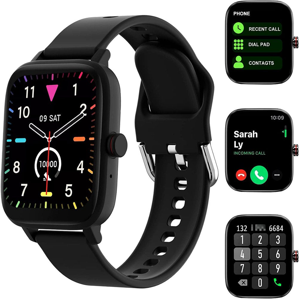 Smart Watch, 1.7'' Full Touch Answer/Make Call Android Smartwatch for Women & Men Compatible with Android & Ios (Black)