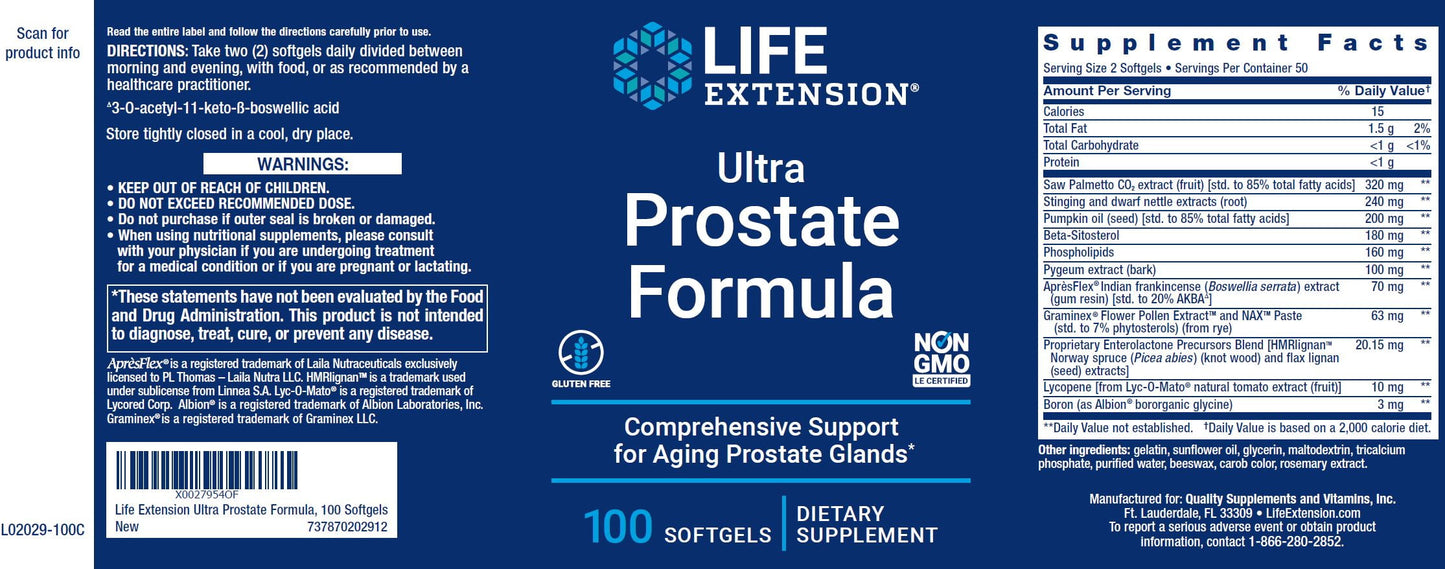 Ultra Prostate Formula, 100 Softgels - Natural Prostate Supplement for Men - New Blue Bottle