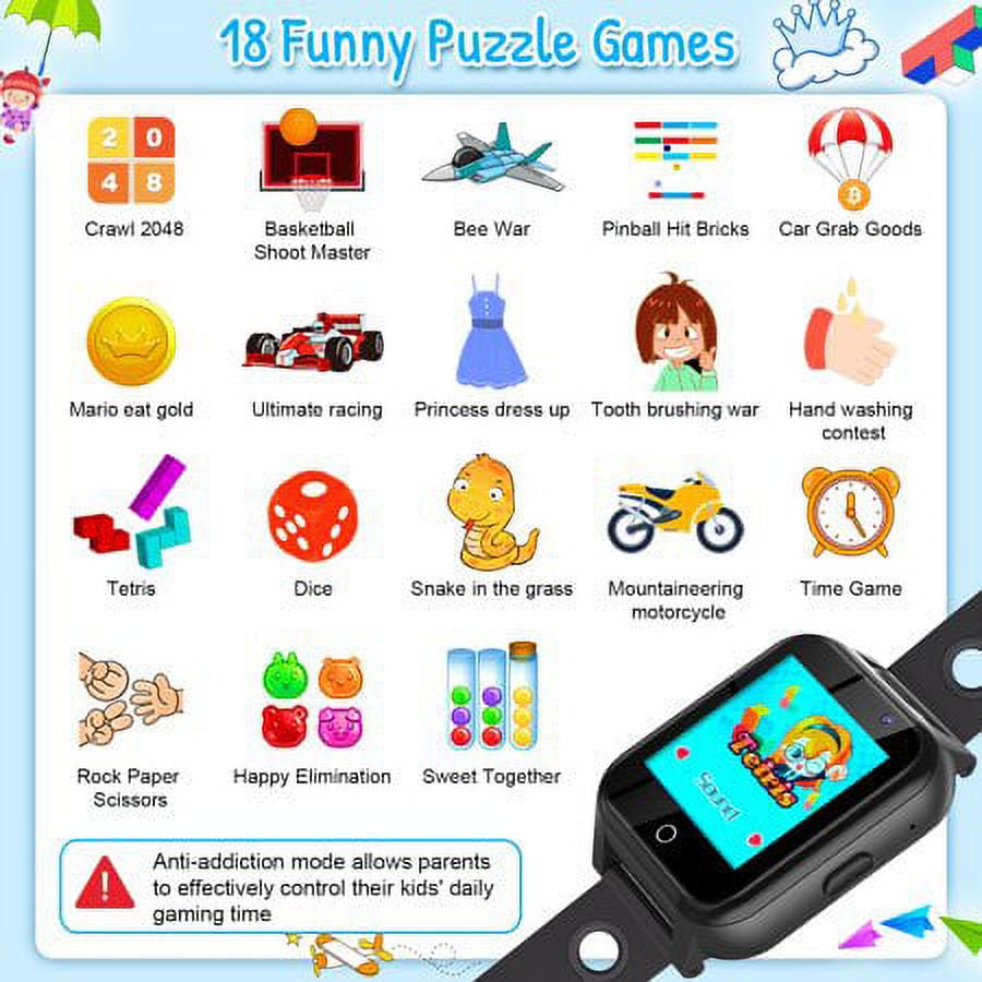 Kids Smart Watches for Boys Girls, Digital Wrist Watch, Touch Screen Cellphone Smart Watch with Games Camera Video Recording Music Player, Learning Toy for Kids Gift (Black)