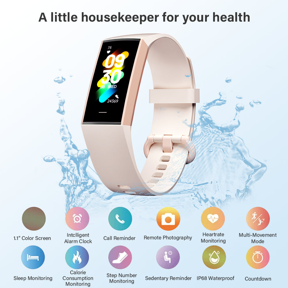 Fitness Tracker, Activity Tracker Waterproof Smart Watch with Heart Rate Sleep Monitor , Pink