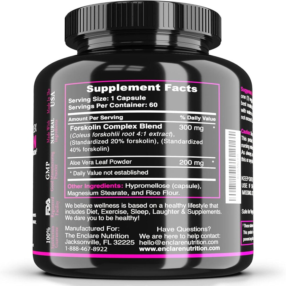 Forskolin Supplement for Weight Loss, Appetite Suppressant for Women and Men, 300 Mg Pure Forskohili Extract, Belly Fat Burner, Dietary Supplements, Vegan, 60 Ct. - Enclare Nutrition Forskolin Pills