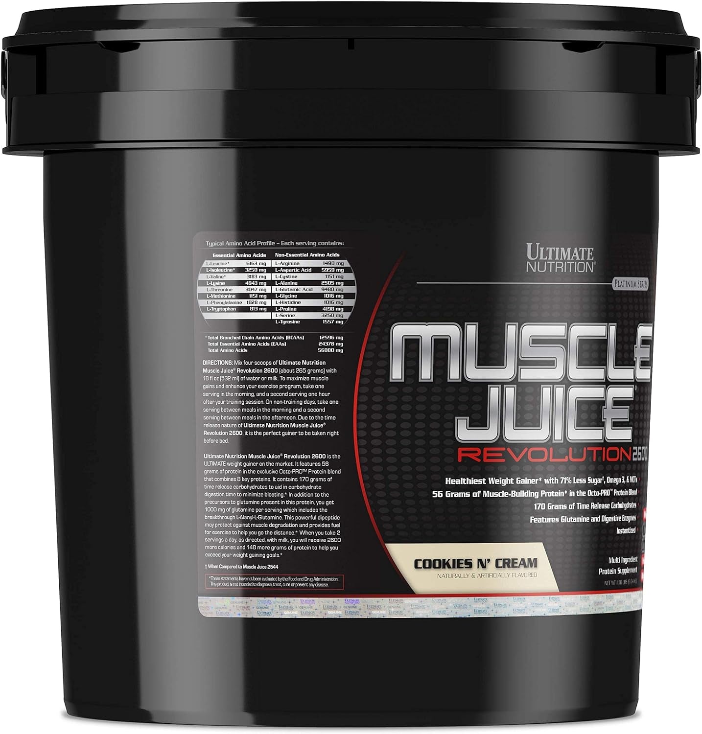 Muscle Juice Revolution 2600 Weight Gainer, Muscle Recovery with Glutamine, Micellar Casein and Time Release Complex Carbohydrates, Cookies N Cream Powder, 11.1 Pounds