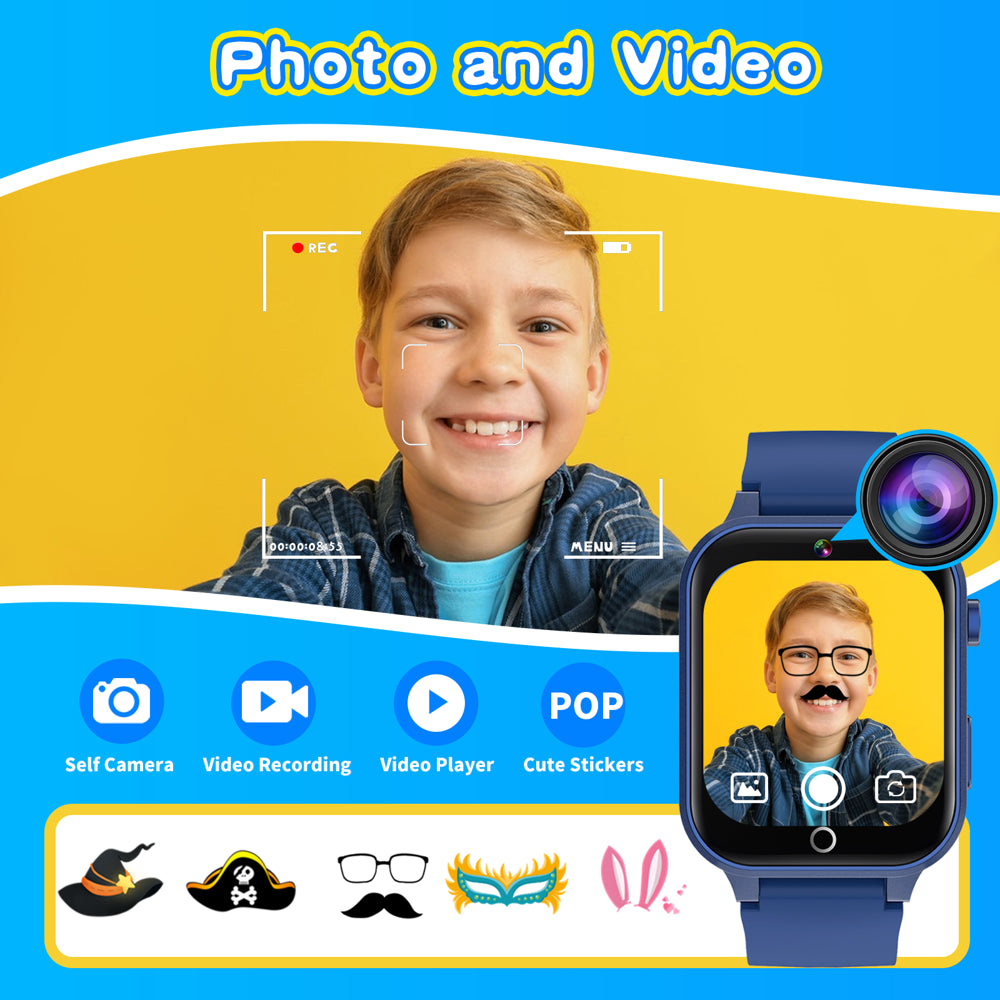 Kids Smart Watch for Boys 4-12 Years Old Birthday Gift,  Waterproof Educationals Smart Watch, Dual Camera, 24 Puzzle Games,Music Player, Toddler Watch Learning Toys(Blue)