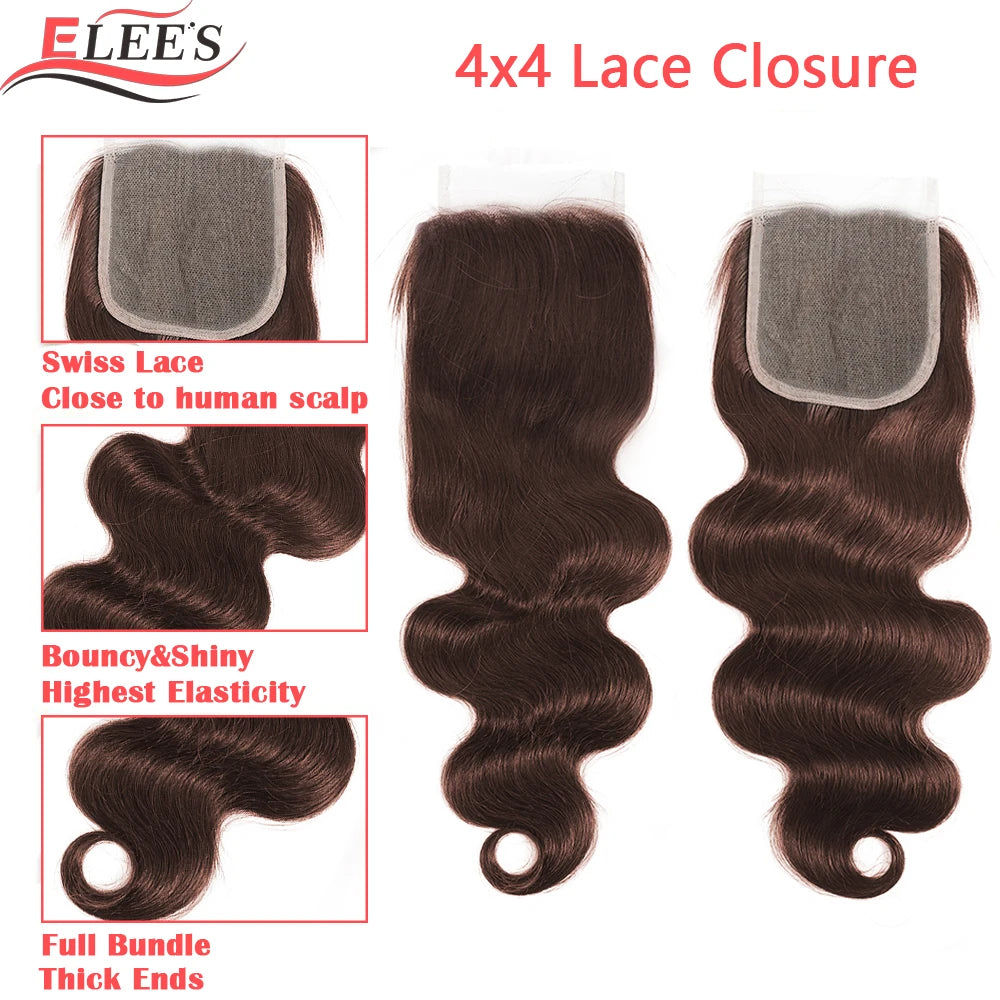 Chocolate Brown Bundles with Closure Brazilian Hair Weave Bundles with Closure Colored Human Hair Bundles with Closure Remy Hair