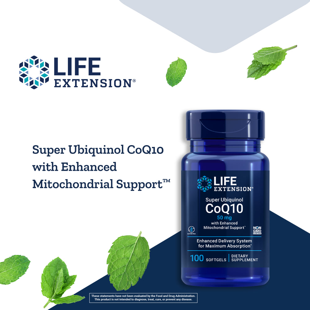 Super Ubiquinol Coq10 50Mg with Enhanced Mitochondrial Support – Coenzyme Q10 Supplement for Heart, Brain Health, Energy Support Supplement – Gluten-Free, Non-Gmo – 100 Softgels