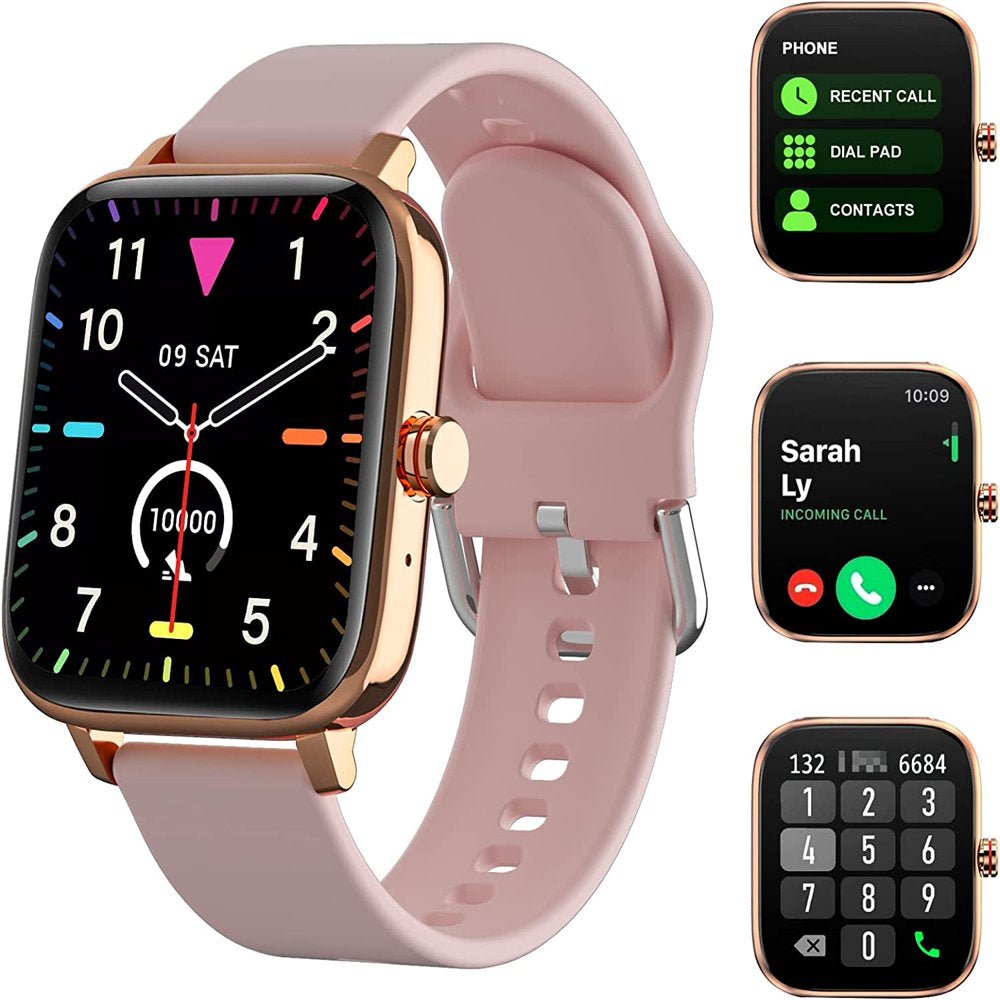 Smart Watch, 1.7'' Full Touch Answer/Make Call Android Smartwatch for Women & Men Compatible with Android & Ios (Pink)