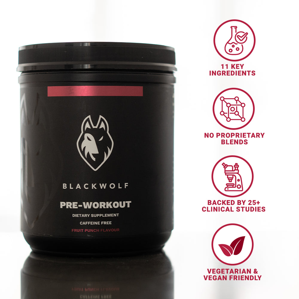 Blackwolf Fruit Punch Caffeine Free Pre Workout Powder, DMAE & Amino Acids, , 22 Servings