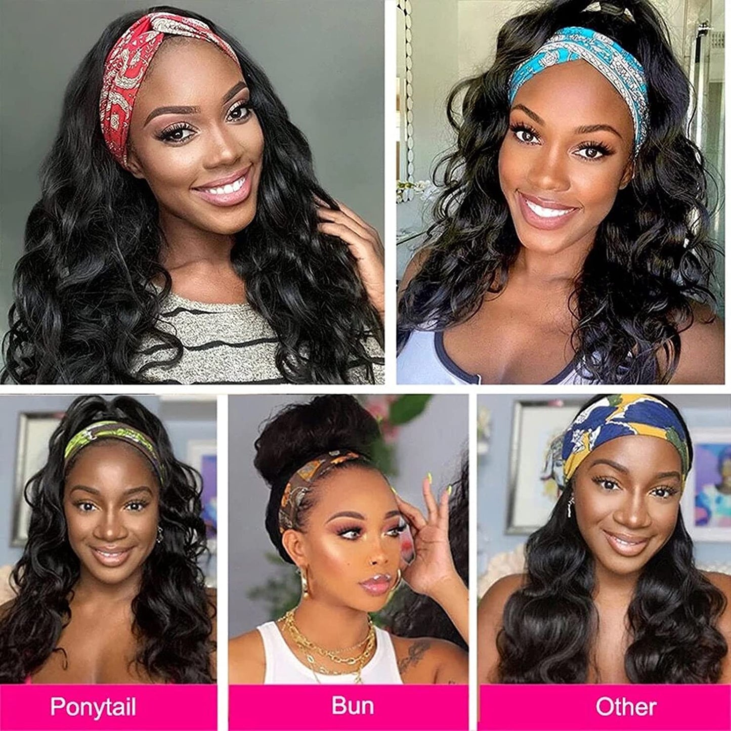 Headband Wigs for Black Women Body Wave Headband Wig Human Hair Wigs Brazilian Virgin Hair Wear and Go Glueless Wigs Human Hair Headband Wig 150% Density (18" Headband Wigs)