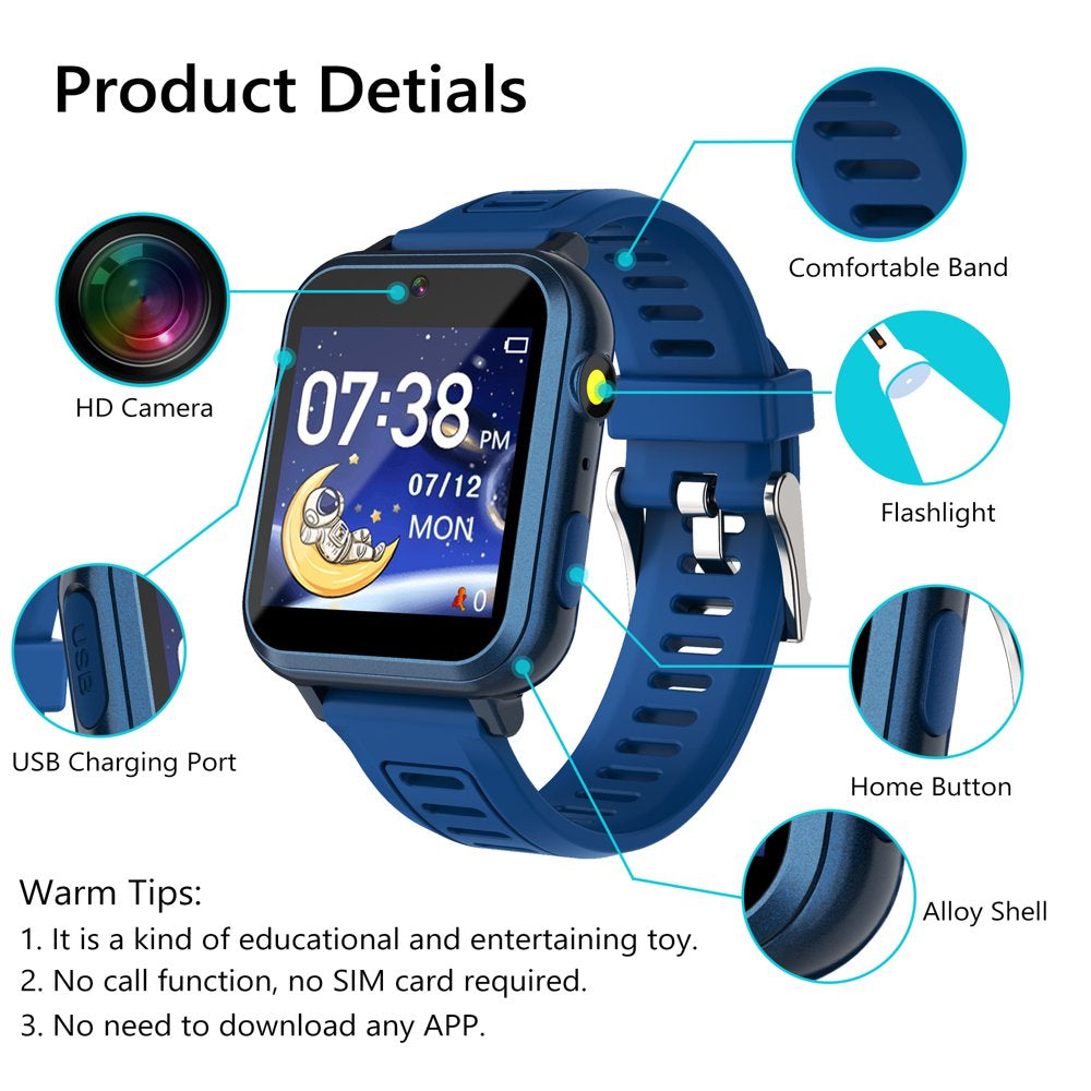 Smart Watch for Kids, Kids Smart Watch with Multifunctions 24 Puzzle-Games Camera Music Vedio Pedometer Record,Birthday Gift for Age 3-12 Boys Girls,Sapphire-Blue