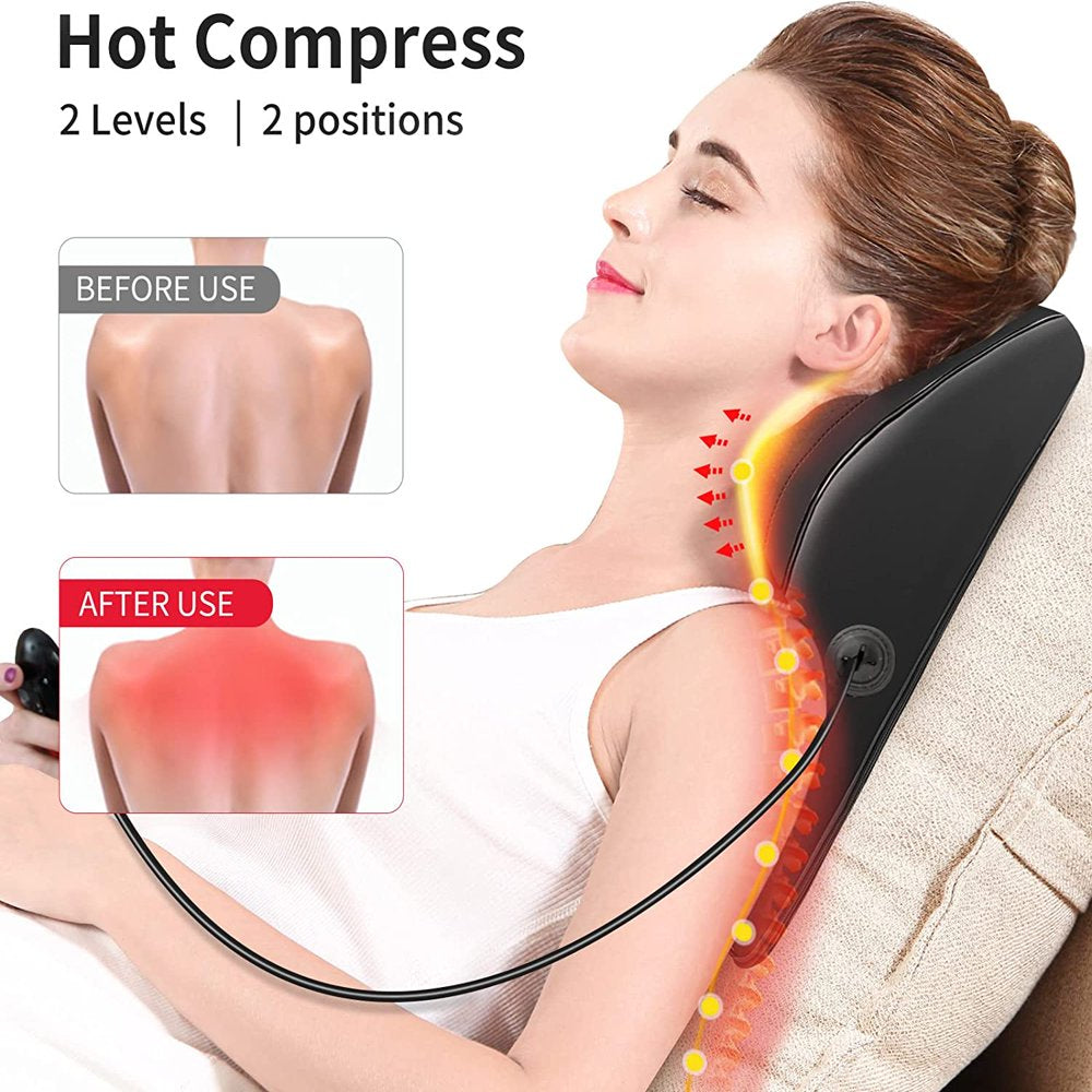 Back Massager with Heat Shiatsu Back and Neck Massager for Muscle Pain Relief and Relaxation 3D Kneading Massage Pillow for Neck and Back, Shoulder, Leg, Ideal Gift for Stress Relief