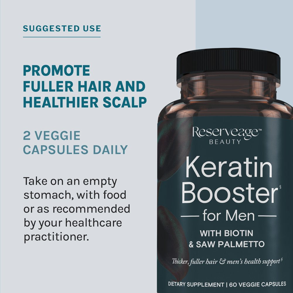 , Keratin Hair Booster for Men, Hair Supplement, Supports Healthy Growth and Thickness with Biotin, 60 Capsules (30 Servings)