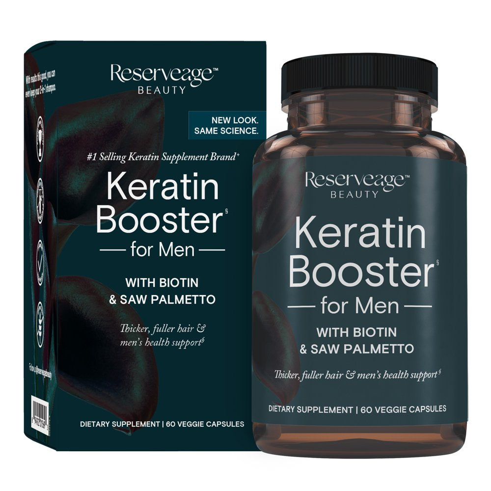 , Keratin Hair Booster for Men, Hair Supplement, Supports Healthy Growth and Thickness with Biotin, 60 Capsules (30 Servings)