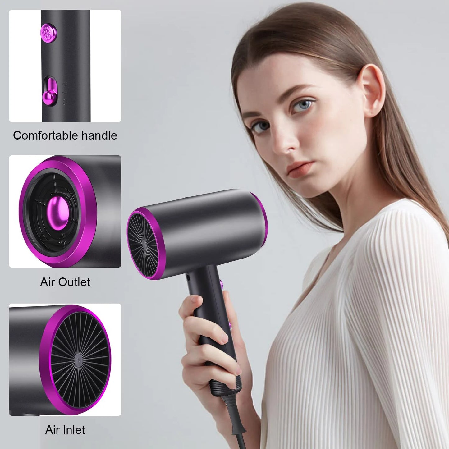 Hair Dryer with Diffuser Blow Dryer Comb Brush 1800W Ionic Hair Dryers with Diffuserconstant Temperature Hair Care without Dama