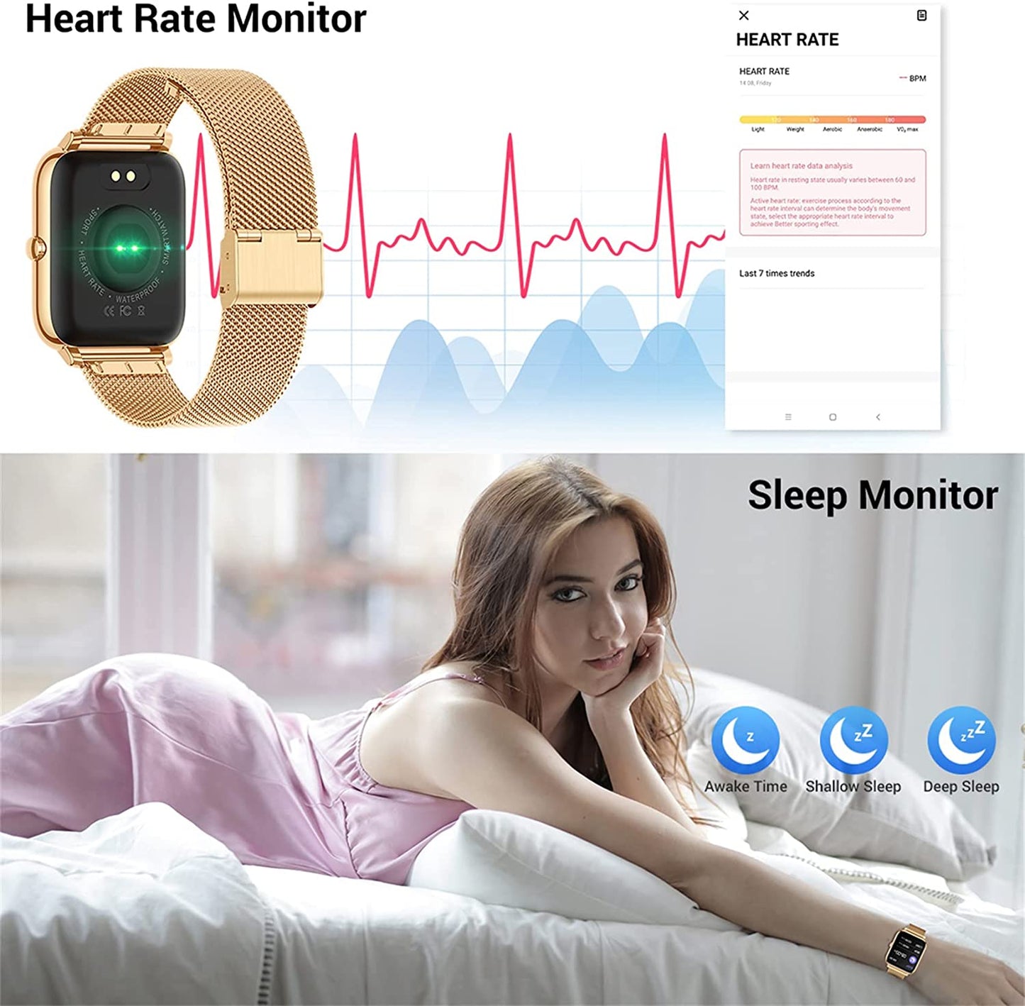 Smart Watch for Android Phones Ios Waterproof Smart Watches for Women Men Sports Digital Watch Fitness Tracker Heart Rate Blood Oxygen Sleep Monitor Touch Screen Compatible Samsung Iphone