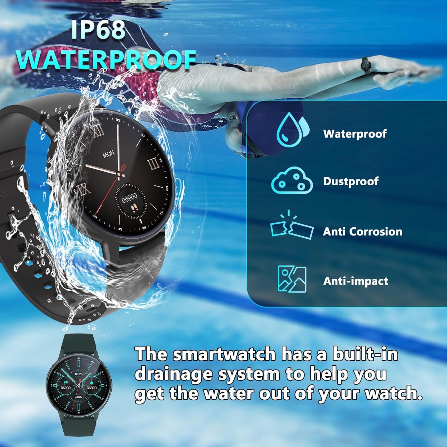 Smart Watch, (Answer/Make Calls) Fitness Tracker for Women Men 100+Sport Modes Fitness Watch with Sleep Heart Rate Monitor, Pedometer, IP68 Waterproof Activity Smartwatch for Ios Android Smartwatch