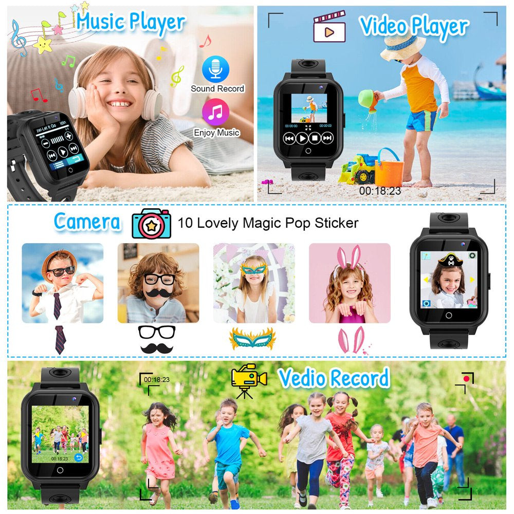 Kids Smart Watches with 18 Games Camera Video for Girls Digital Wrist Watch, Game Smart Watch, Touch Screen Watch with Camera, Time Learning Toy for Kids Gift (Black)"