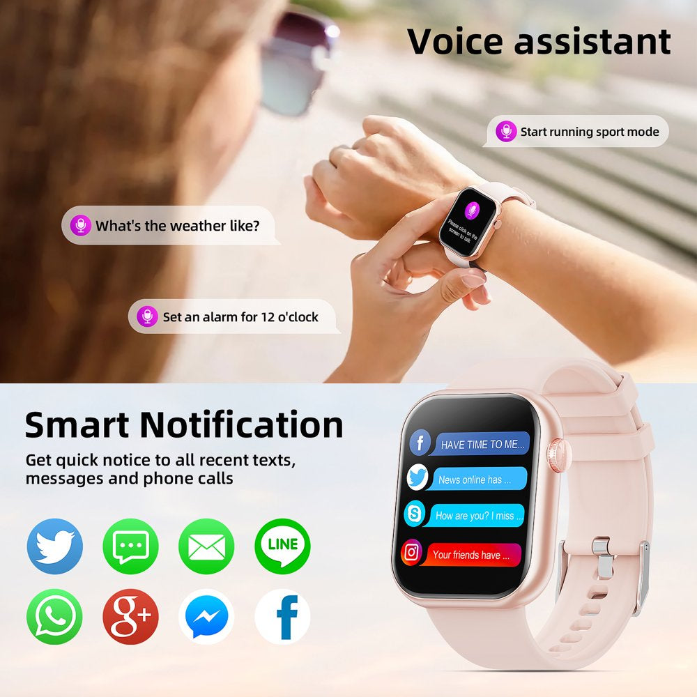 Women'S Smart Watch, 1.85 Inch Wireless Smart Watch for Android Iphone, IP67 Waterproof Outdoor Fitness Tracker with AI Voice/Message Reminder (Pink)