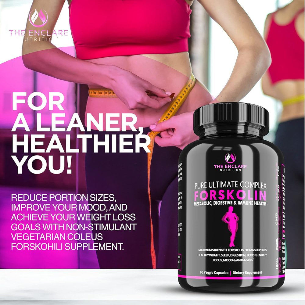 Forskolin Supplement for Weight Loss, Appetite Suppressant for Women and Men, 300 Mg Pure Forskohili Extract, Belly Fat Burner, Dietary Supplements, Vegan, 60 Ct. - Enclare Nutrition Forskolin Pills