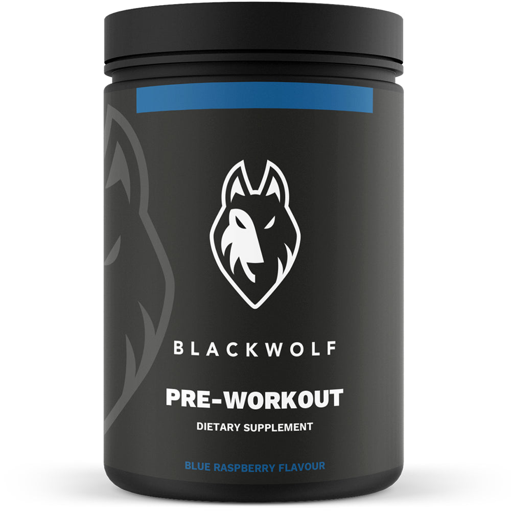 Blackwolf Pre Workout Powder Blue Raspberry, Caffeine, L-Citrulline & Amino Acids, 22 Servings