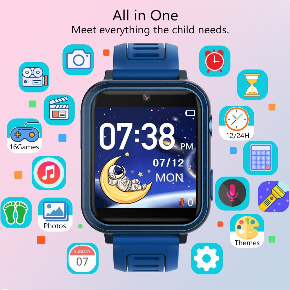 Smart Watch for Kids, Kids Smart Watch with Multifunctions 24 Puzzle-Games Camera Music Vedio Pedometer Record,Birthday Gift for Age 3-12 Boys Girls,Sapphire-Blue