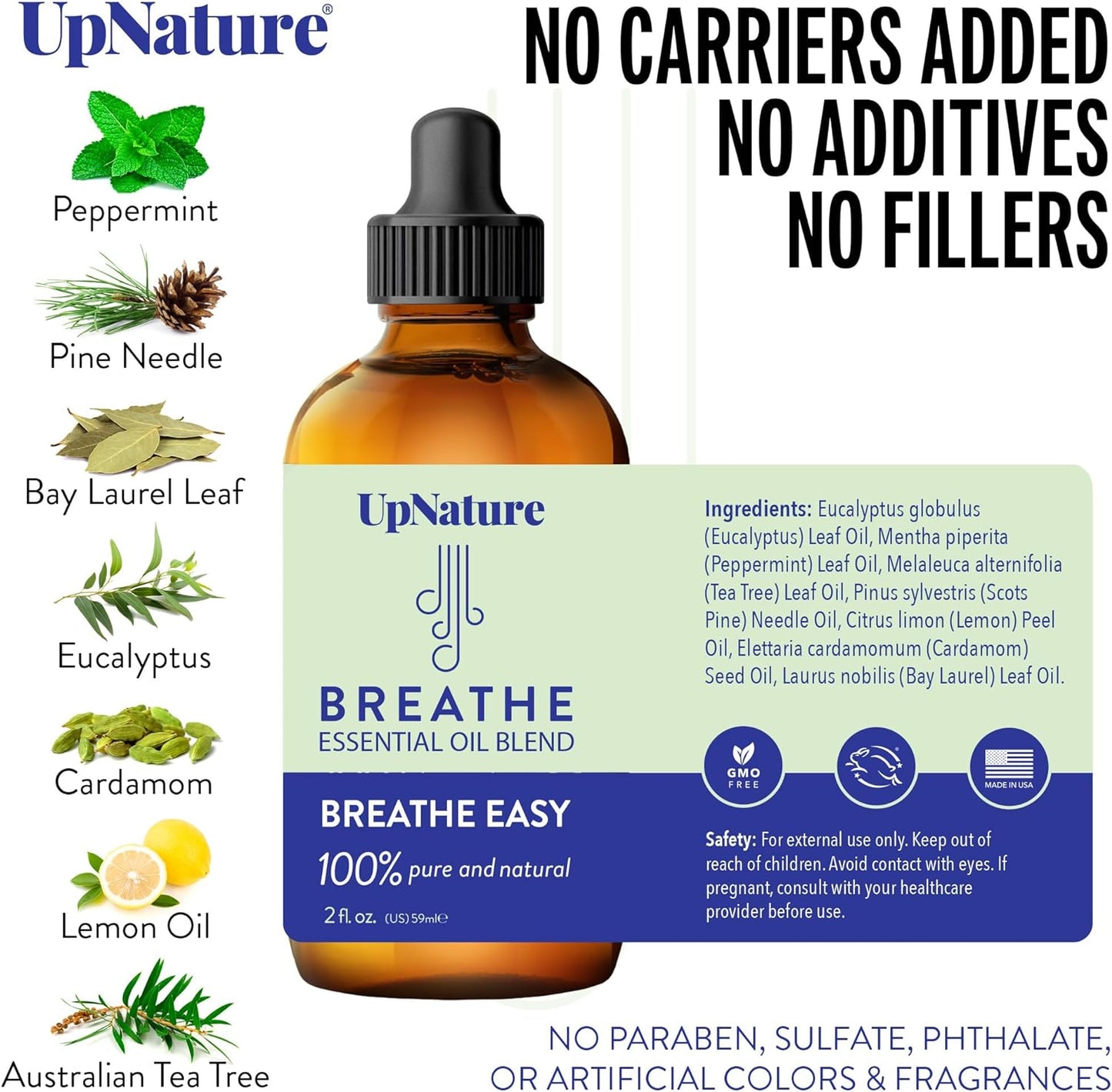 Breathe Essential Oil Blend 2 OZ Breathe Easy for Allergy, Sinus, Cough and Congestion Relief - Therapeutic Grade, Undiluted, Non-Gmo, Aromatherapy with Dropper