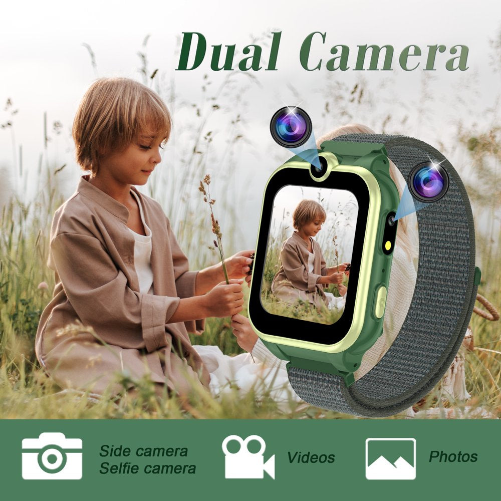 1.54" Smart Watch for Boys Girls Smartwatch for Kids with Dual Camera Games Video MP3 Children Touch Screen Green