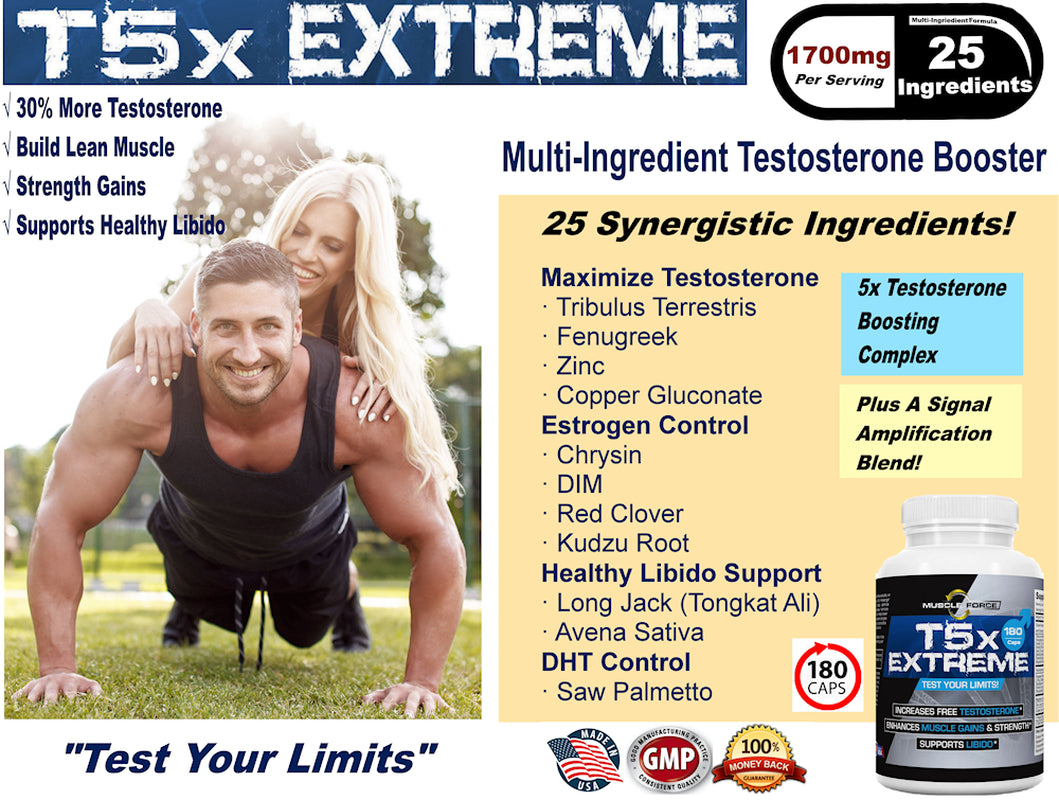 T5X Extreme Testosterone Booster for Men and Sexual Potency Increase Testosterone 30% One Bottle 180 Capsules